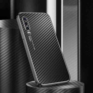 For Huawei P30 Metal Frame Carbon Fiber Phone Case(Black)