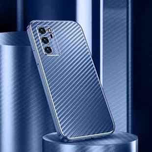 For Huawei P40 Metal Frame Carbon Fiber Phone Case(Blue)