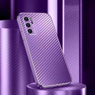 For Huawei P40 Metal Frame Carbon Fiber Phone Case(Purple)