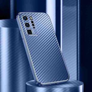 For Huawei P40 Pro Metal Frame Carbon Fiber Phone Case(Blue)