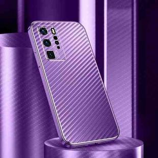 For Huawei P40 Pro Metal Frame Carbon Fiber Phone Case(Purple)