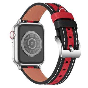 Color Matching Leather Watch Band For Apple Watch Ultra 49mm / Series 8&7 45mm / SE 2&6&SE&5&4 44mm / 3&2&1 42mm(Black Red)