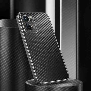 For OPPO Reno7 5G Metal Frame Carbon Fiber Phone Case(Black)