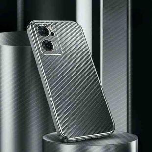For OPPO Reno7 5G Metal Frame Carbon Fiber Phone Case(Grey)