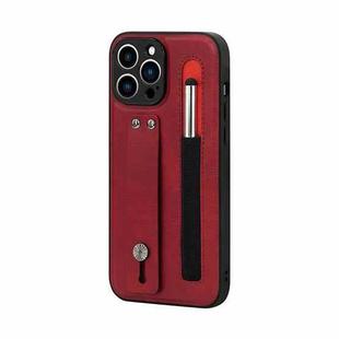 For iPhone 13 Pro Max Leather Belt Shockproof Protective Phone Case with Touch Screen Pen & Holder (Red)