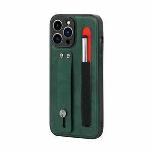 For iPhone 13 Pro Leather Belt Shockproof Protective Phone Case with Touch Screen Pen & Holder (Green)