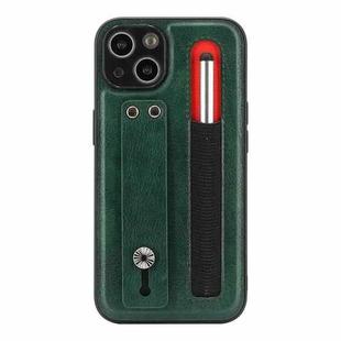 For iPhone 13 Leather Belt Shockproof Protective Phone Case with Touch Screen Pen & Holder(Green)