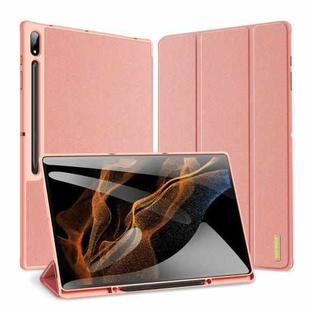 For Samsung Galaxy Tab S8 Ultra DUX DUCIS Domo Series Cloth Texture Magnetic Leather Tablet Case(Pink)