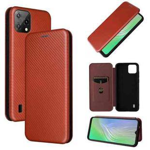 For Blackview A55 Carbon Fiber Texture Horizontal Flip PU Phone Case(Brown)