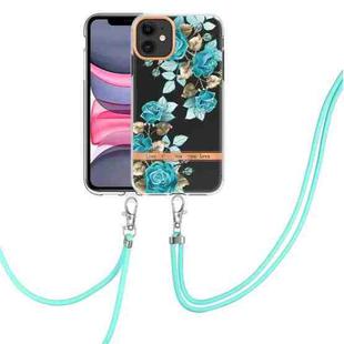 For iPhone 11 Flowers Series TPU Phone Case with Lanyard (Blue Rose)