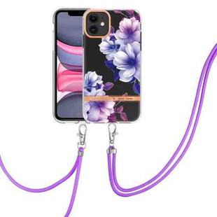 For iPhone 11 Flowers Series TPU Phone Case with Lanyard (Purple Begonia)