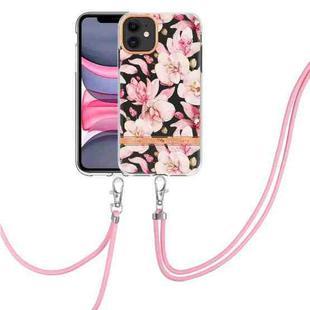 For iPhone 11 Flowers Series TPU Phone Case with Lanyard (Pink Gardenia)