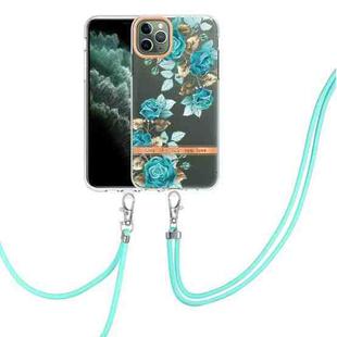 For iPhone 11 Pro Max Flowers Series TPU Phone Case with Lanyard (Blue Rose)
