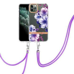 For iPhone 11 Pro Max Flowers Series TPU Phone Case with Lanyard (Purple Begonia)