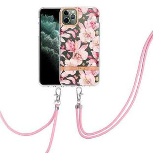For iPhone 11 Pro Max Flowers Series TPU Phone Case with Lanyard (Pink Gardenia)
