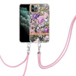 For iPhone 11 Pro Max Flowers Series TPU Phone Case with Lanyard (Purple Peony)