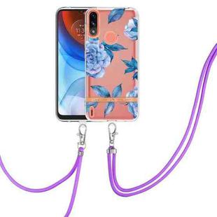 For Motorola Moto E7 Power / Moto E7i Power Flowers Series TPU Phone Case with Lanyard(Blue Peony)