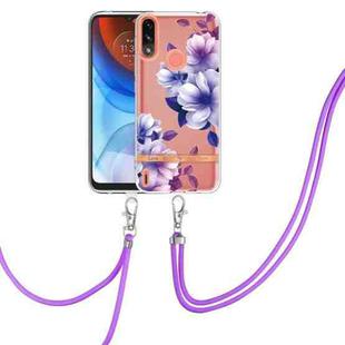 For Motorola Moto E7 Power / Moto E7i Power Flowers Series TPU Phone Case with Lanyard(Purple Begonia)