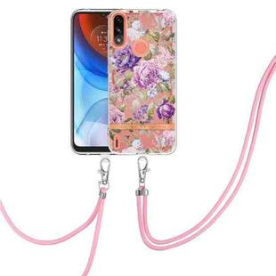 For Motorola Moto E7 Power / Moto E7i Power Flowers Series TPU Phone Case with Lanyard(Purple Peony)