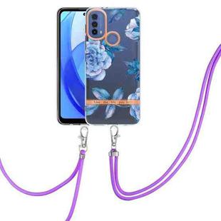 For Motorola Moto E20 / E30 / E40 Flowers Series TPU Phone Case with Lanyard(Blue Peony)