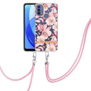 For Motorola Moto E20 / E30 / E40 Flowers Series TPU Phone Case with Lanyard(Pink Gardenia)