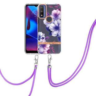 For Motorola Moto G Pure Flowers Series TPU Phone Case with Lanyard(Purple Begonia)