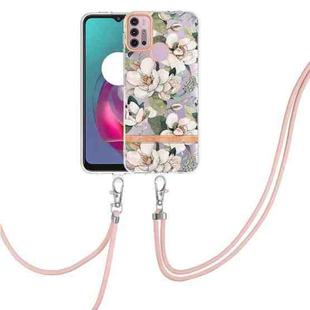 For Motorola Moto G30 / G20 / G10 / G10 Power Flowers Series TPU Phone Case with Lanyard(Green Gardenia)