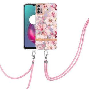 For Motorola Moto G30 / G20 / G10 / G10 Power Flowers Series TPU Phone Case with Lanyard(Pink Gardenia)