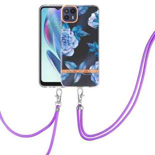 For Motorola Moto G50 5G Flowers Series TPU Phone Case with Lanyard(Blue Peony)