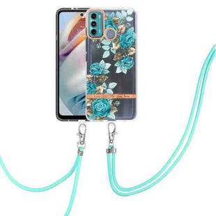 For Motorola Moto G60 / G40 Fusion Flowers Series TPU Phone Case with Lanyard(Blue Rose)