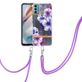 For Motorola Moto G60 / G40 Fusion Flowers Series TPU Phone Case with Lanyard(Purple Begonia)