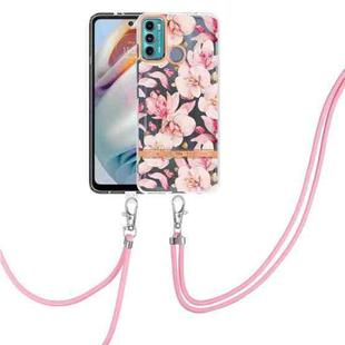 For Motorola Moto G60 / G40 Fusion Flowers Series TPU Phone Case with Lanyard(Pink Gardenia)