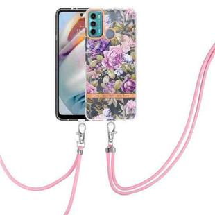 For Motorola Moto G60 / G40 Fusion Flowers Series TPU Phone Case with Lanyard(Purple Peony)