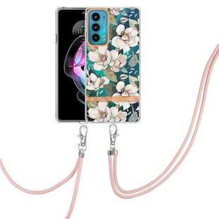 For Motorola Edge 20 Flowers Series TPU Phone Case with Lanyard(Green Gardenia)