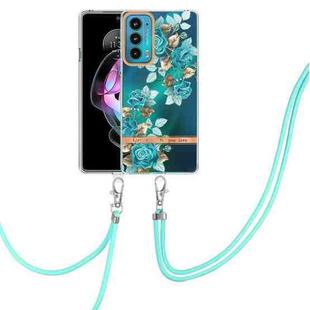 For Motorola Edge 20 Flowers Series TPU Phone Case with Lanyard(Blue Rose)