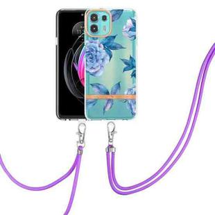 For Motorola Edge 20 Lite Flowers Series TPU Phone Case with Lanyard(Blue Peony)