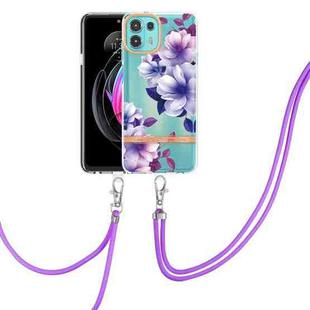 For Motorola Edge 20 Lite Flowers Series TPU Phone Case with Lanyard(Purple Begonia)