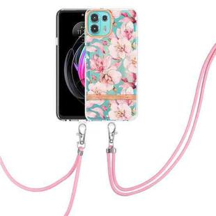 For Motorola Edge 20 Lite Flowers Series TPU Phone Case with Lanyard(Pink Gardenia)