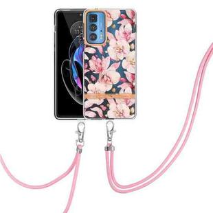 For Motorola Edge 20 Pro Flowers Series TPU Phone Case with Lanyard(Pink Gardenia)