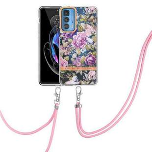 For Motorola Edge 20 Pro Flowers Series TPU Phone Case with Lanyard(Purple Peony)