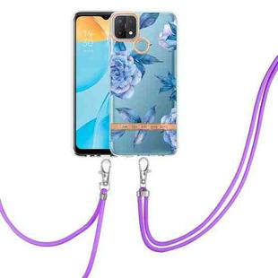 For OPPO A15 / A15S Flowers Series TPU Phone Case with Lanyard(Blue Peony)