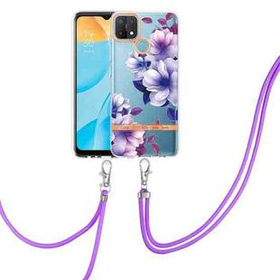 For OPPO A15 / A15S Flowers Series TPU Phone Case with Lanyard(Purple Begonia)