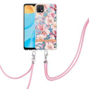 For OPPO A15 / A15S Flowers Series TPU Phone Case with Lanyard(Pink Gardenia)