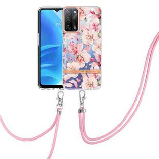 For OPPO A55 5G / A53S 5G / A54 4G / A16 / A54S 4G Flowers Series TPU Phone Case with Lanyard(Pink Gardenia)