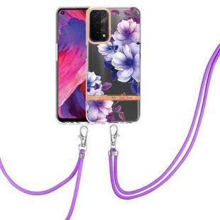 For OPPO A74 5G / A93 5G / A54 5G / A93S 5G Flowers Series TPU Phone Case with Lanyard(Purple Begonia)