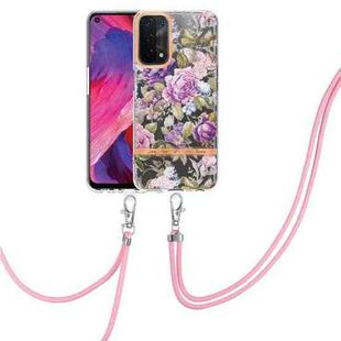 For OPPO A74 5G / A93 5G / A54 5G / A93S 5G Flowers Series TPU Phone Case with Lanyard(Purple Peony)