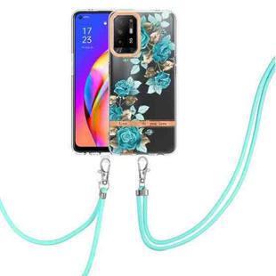 For OPPO A94 5G Flowers Series TPU Phone Case with Lanyard(Blue Rose)
