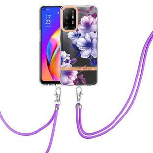 For OPPO A94 5G Flowers Series TPU Phone Case with Lanyard(Purple Begonia)