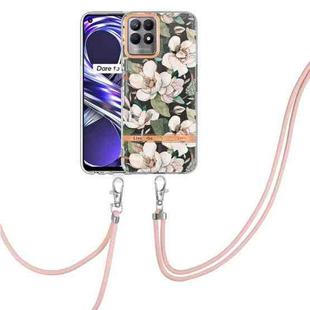 For OPPO Realme 8i Flowers Series TPU Phone Case with Lanyard(Green Gardenia)