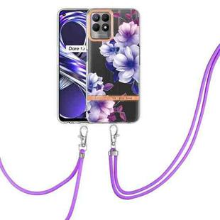 For OPPO Realme 8i Flowers Series TPU Phone Case with Lanyard(Purple Begonia)